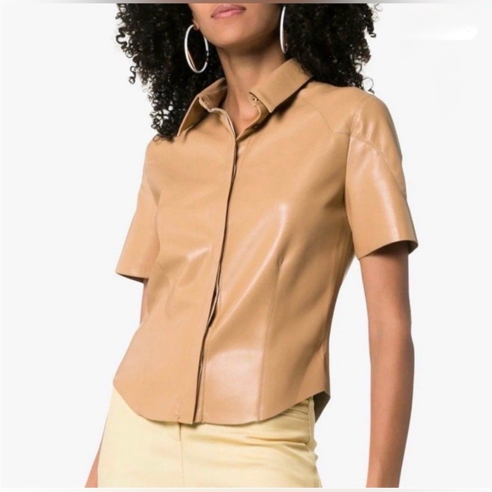Nanushka Tan Faux Leather Top Size Small